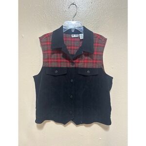 Sun River Clothing Co Vest Medium Plaid Black‎ Button Up Sleeveless Vintage 90s